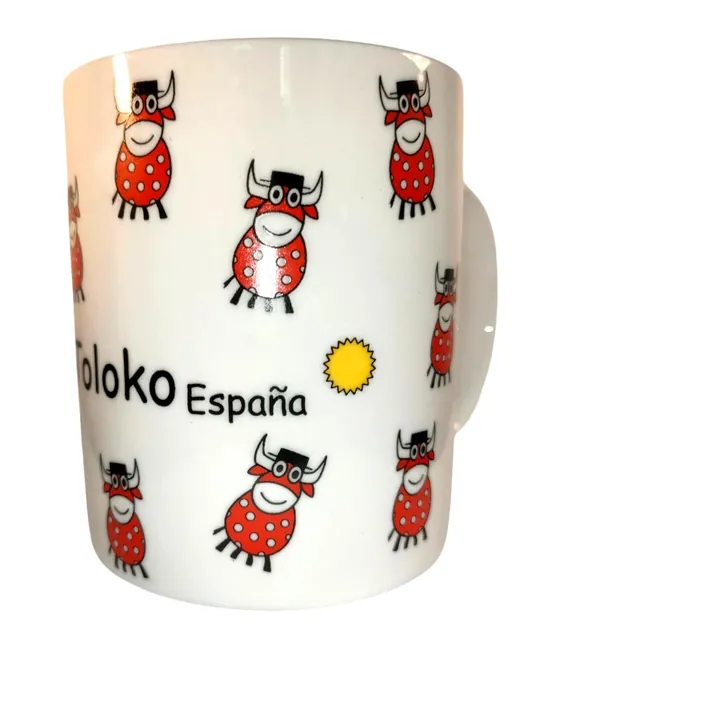Taza ToriToloko diseño Flamenco con toros de lunares